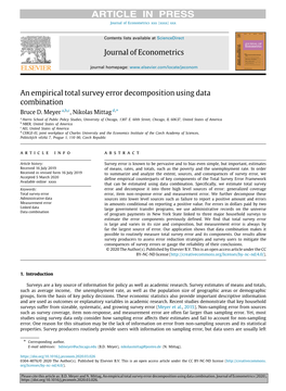 Journal of Econometrics an Empirical Total Survey Error Decomposition