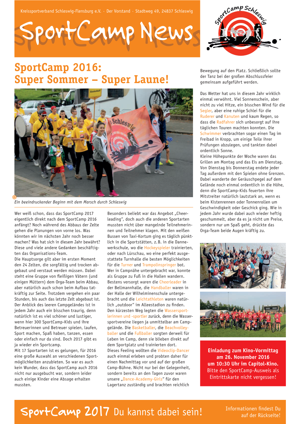 "Campnews"-Zeitung Des Sportcamp Schleswig 2016 (PDF