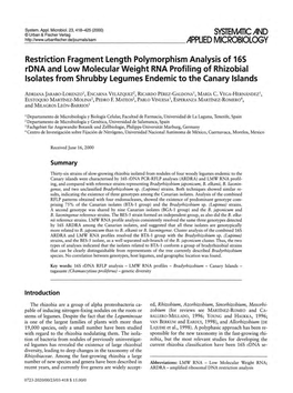 Restriction Fragment Length Polymorphism Analysis of 16S Rdna and Low Molecular Weight RNA Profiling of Rhizobial Isolates From