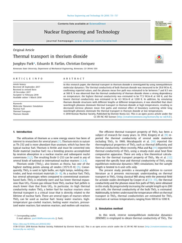 Thermal Transport in Thorium Dioxide Nuclear Engineering and Technology