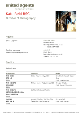 Kate Reid BSC Director of Photography