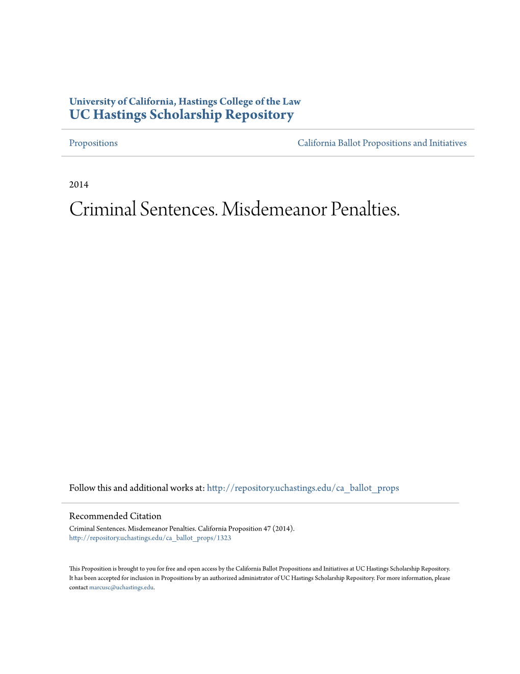 Criminal Sentences. Misdemeanor Penalties