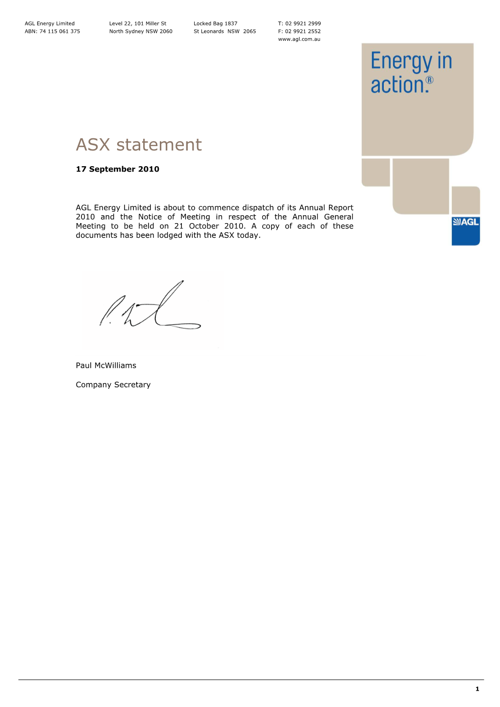 ASX Statement