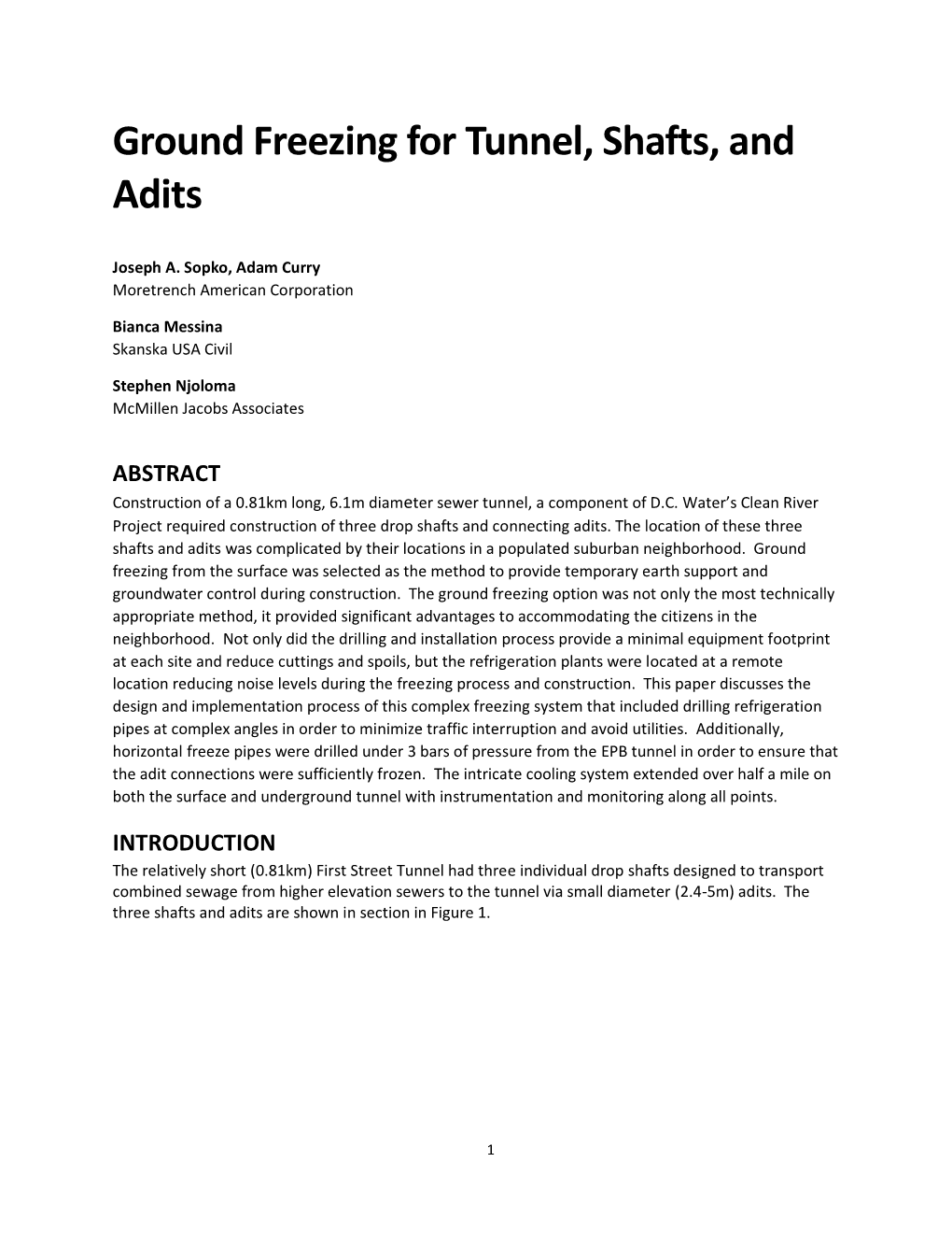 Ground Freezing for Tunnel, Shafts, and Adits