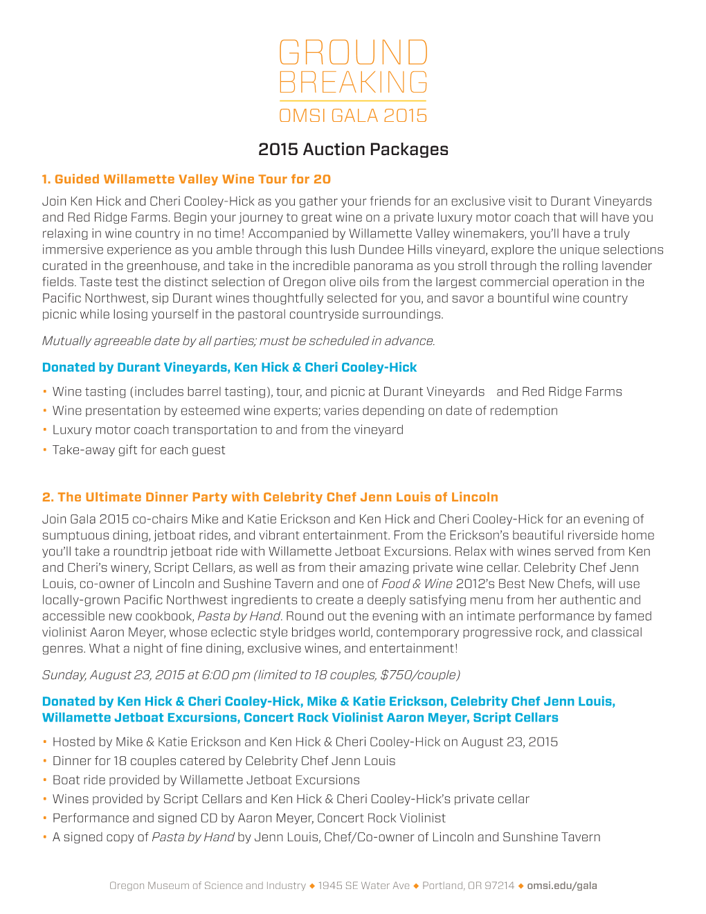 2015 Auction Packages