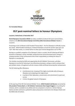 OLY Post-Nominal Letters to Honour Olympians