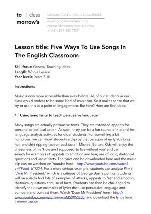 Five Ways to Use Songs in the English Classroom