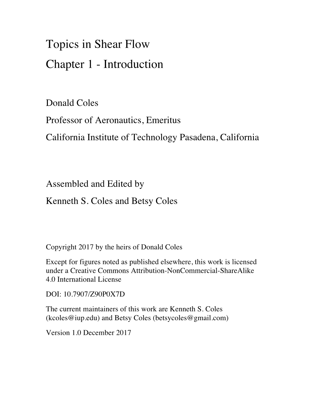 Topics in Shear Flow Chapter 1 - Introduction