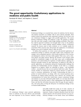 Evolutionary Applications to Medicine and Public Health Randolph M