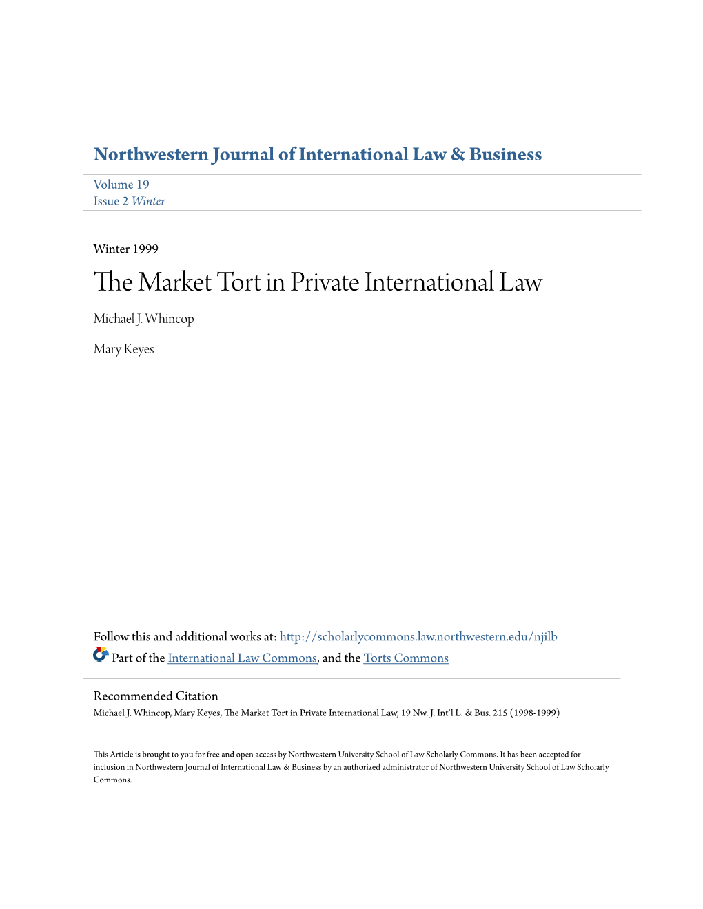 The Market Tort in Private International Law