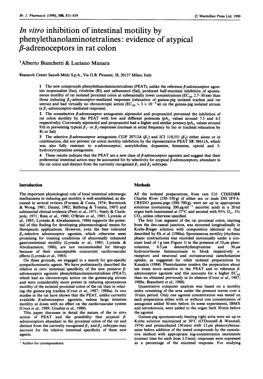 Evidence of Atypical Fl-Adrenoceptors in Rat Colon