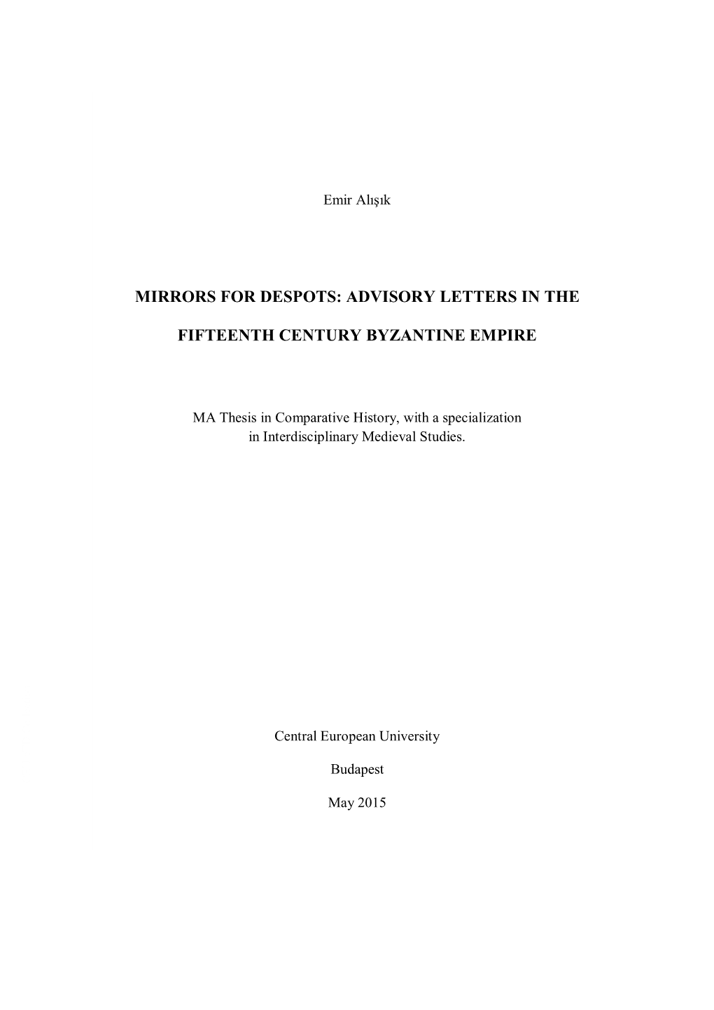 Mirrors for Despots: Advisory Letters in The
