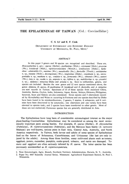 THE EPILACHNINAE of TAIWAN (Col.: Coccinellidae)