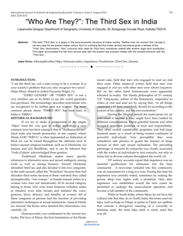 The Third Sex in India Lopamudra Ganguly, Department of Geography, University of Calcutta, 35, Bullygunge Circular Road, Kolkata-700019