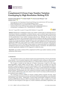 Complement C4 Gene Copy Number Variation Genotyping by High Resolution Melting PCR