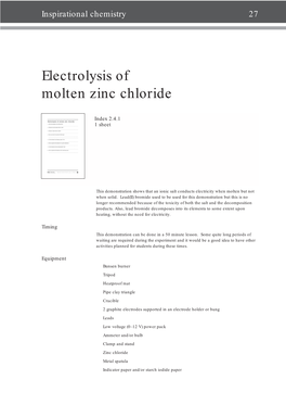 Electrolysis of Molten Zinc Chloride