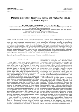 Dimension Growth of Azadirachta Excelsa and Phyllanthus Spp. in Agroforestry System