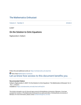 On the Solution to Octic Equations