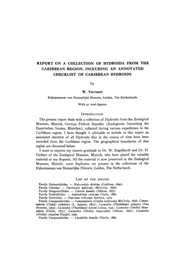 Report on a Collection of Hydroida from the Caribbean Region, Including an Annotated Checklist of Caribbean Hydroids