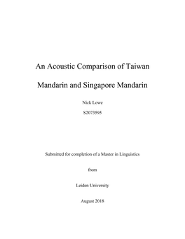 An Acoustic Comparison of Taiwan Mandarin and Singapore