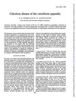 Calculous Disease of the Vermiform Appendix
