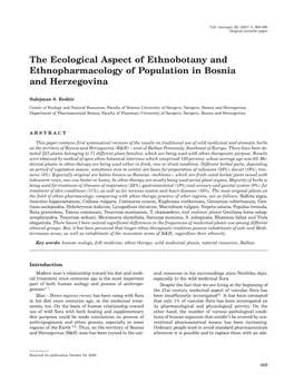 The Ecological Aspect of Ethnobotany and Ethnopharmacology of Population in Bosnia and Herzegovina