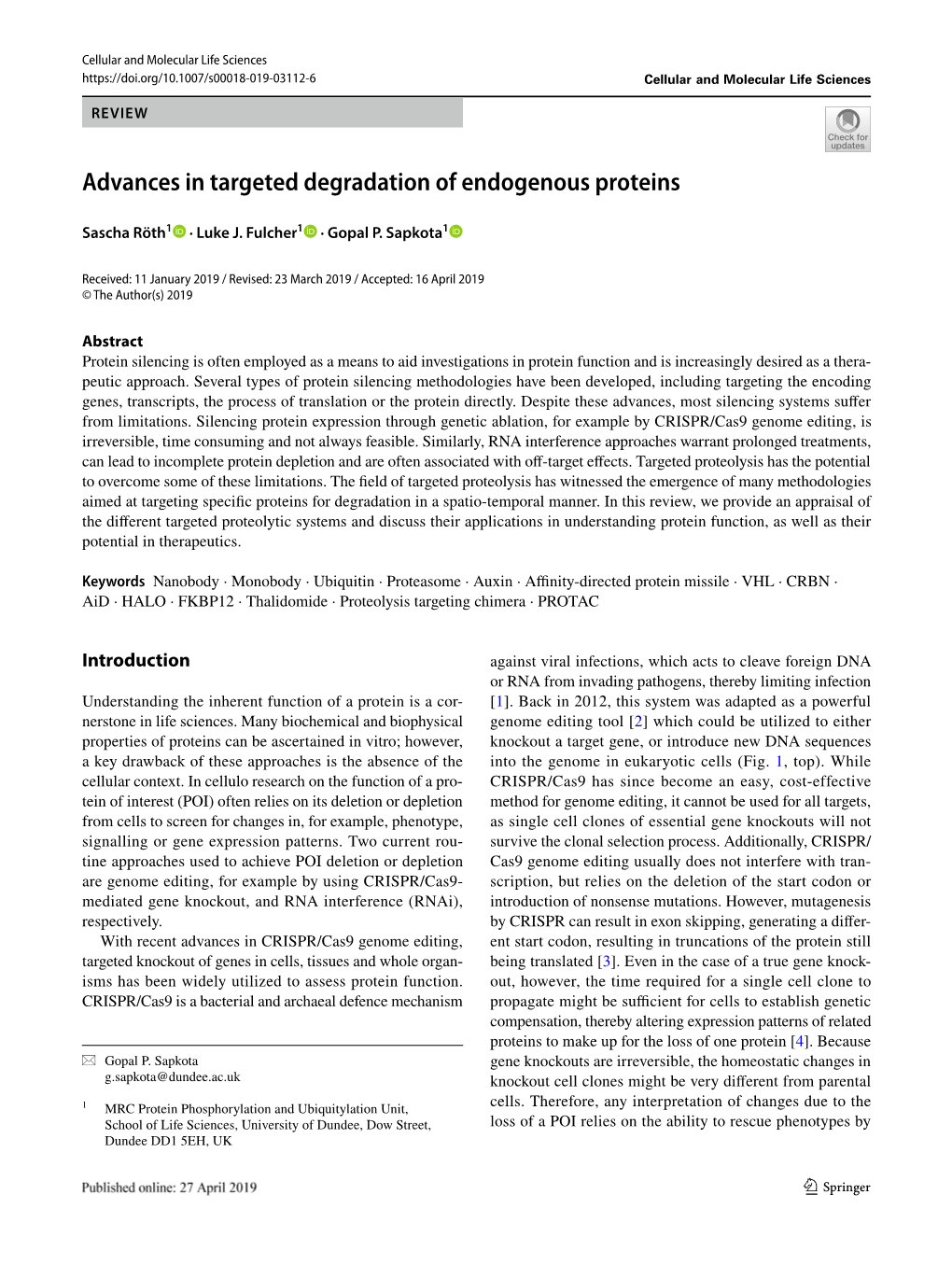 Advances in Targeted Degradation of Endogenous Proteins