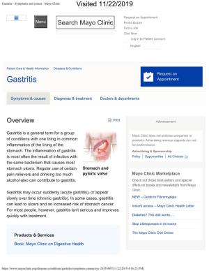 Gastritis - Symptoms and Causes - Mayo Clinic Visited 11/22/2019