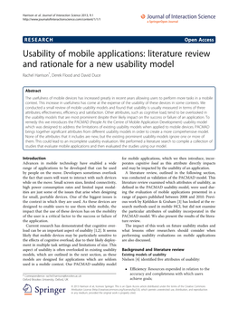 Literature Review and Rationale for a New Usability Model Rachel Harrison*, Derek Flood and David Duce