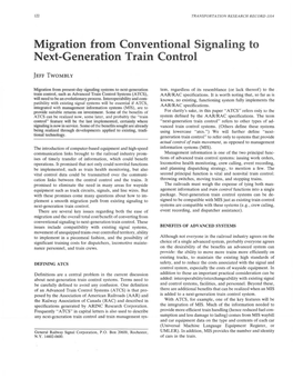 Migration from Conventional Signaling to Next-Generation Train Control