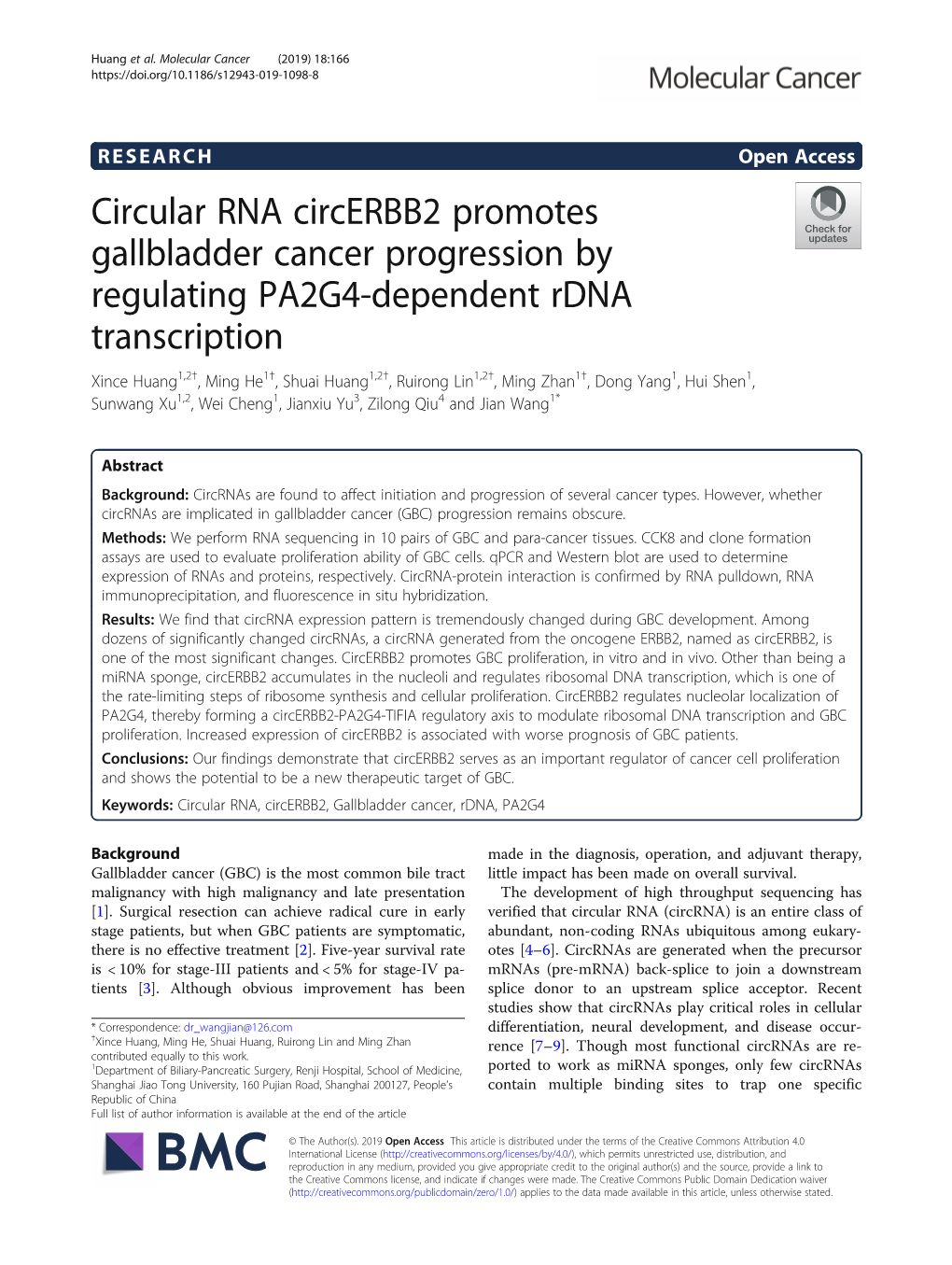 Circular RNA Circerbb2 Promotes Gallbladder Cancer Progression By