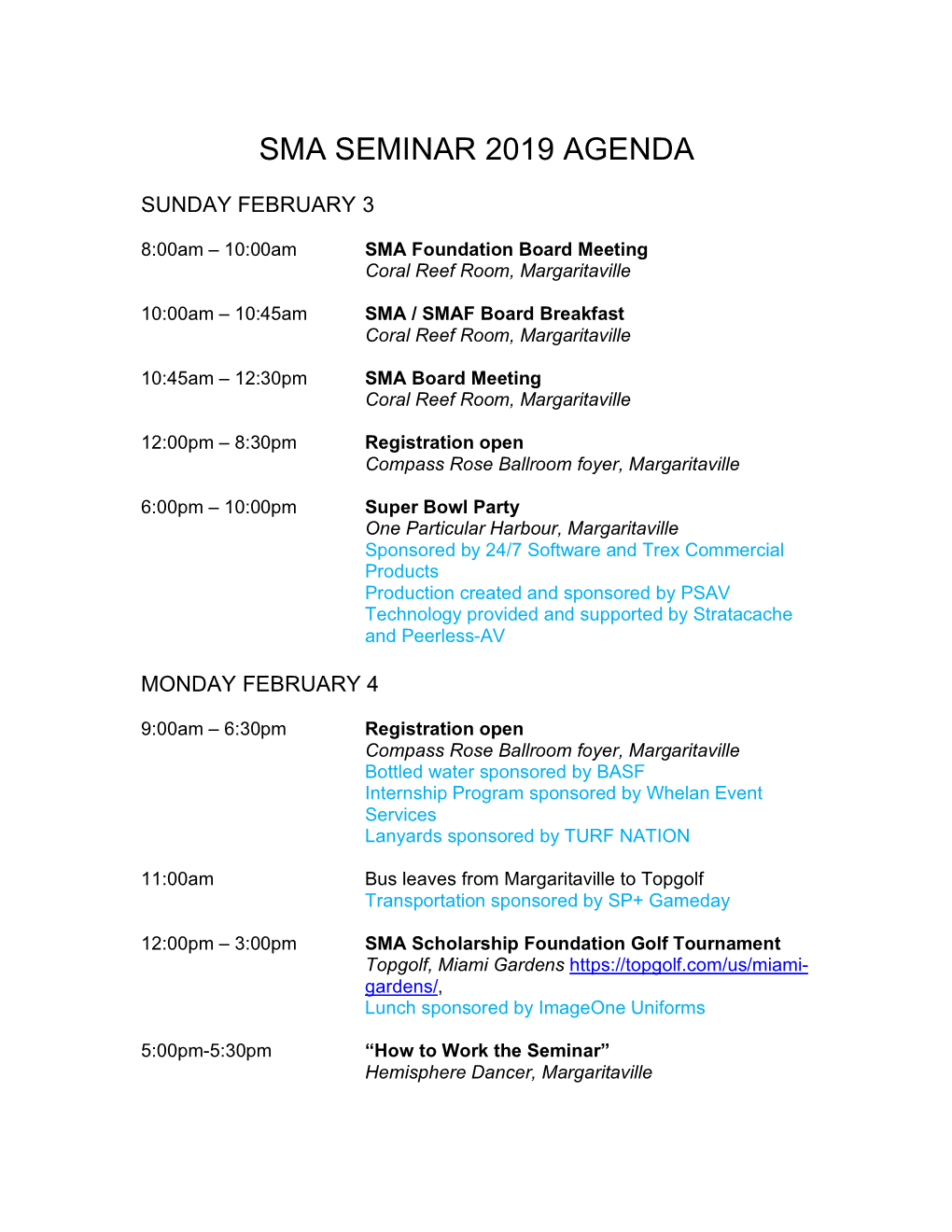 Sma Seminar 2019 Agenda