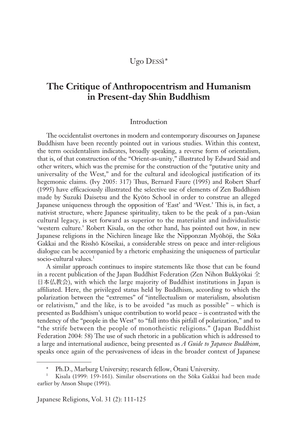 The Critique of Anthropocentrism and Humanism in Present-Day Shin Buddhism