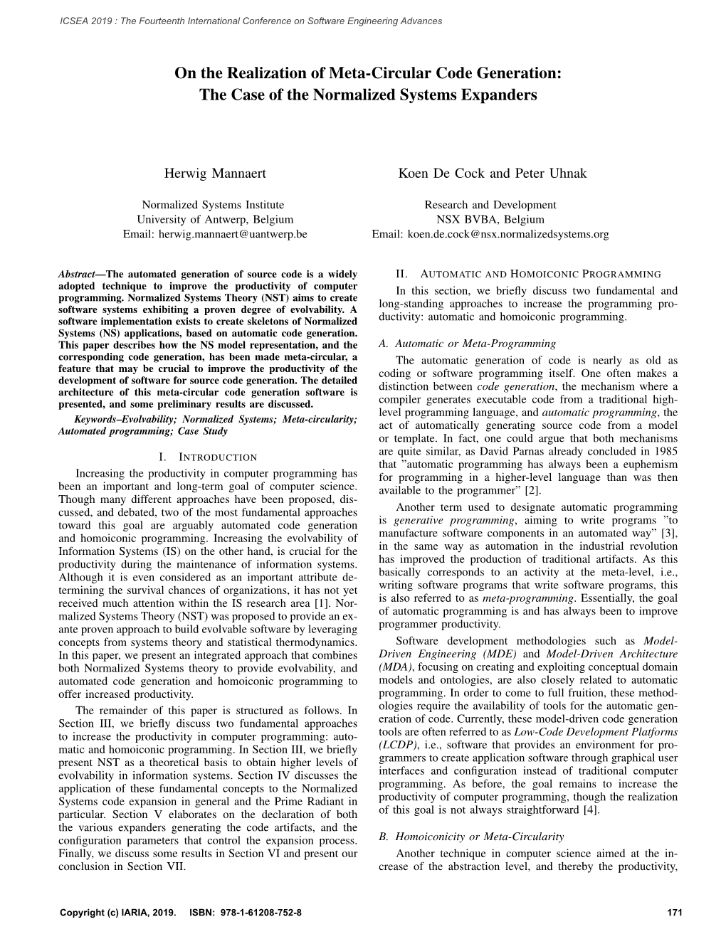 On the Realization of Meta-Circular Code Generation: the Case of the Normalized Systems Expanders