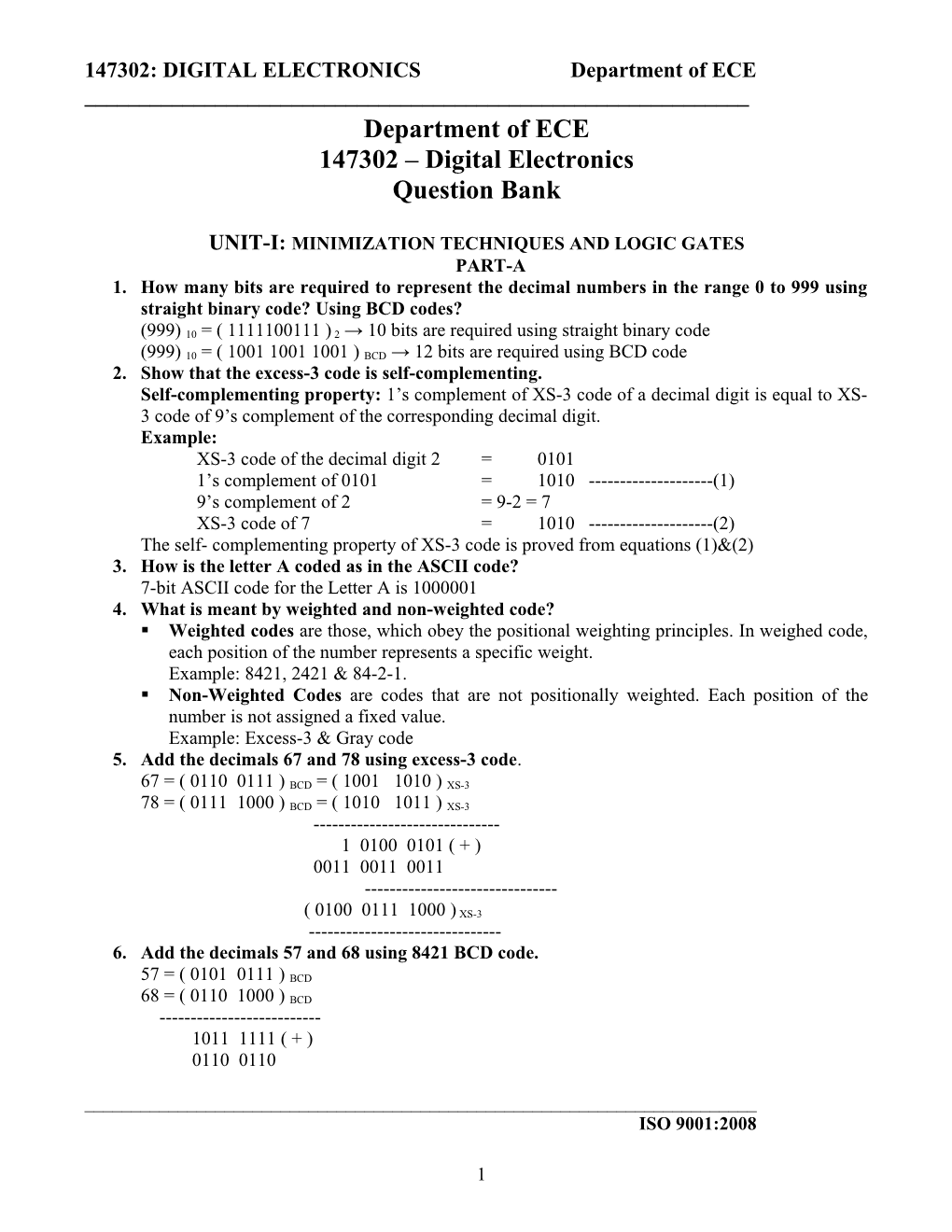 147302: DIGITAL ELECTRONICS Department of ECE