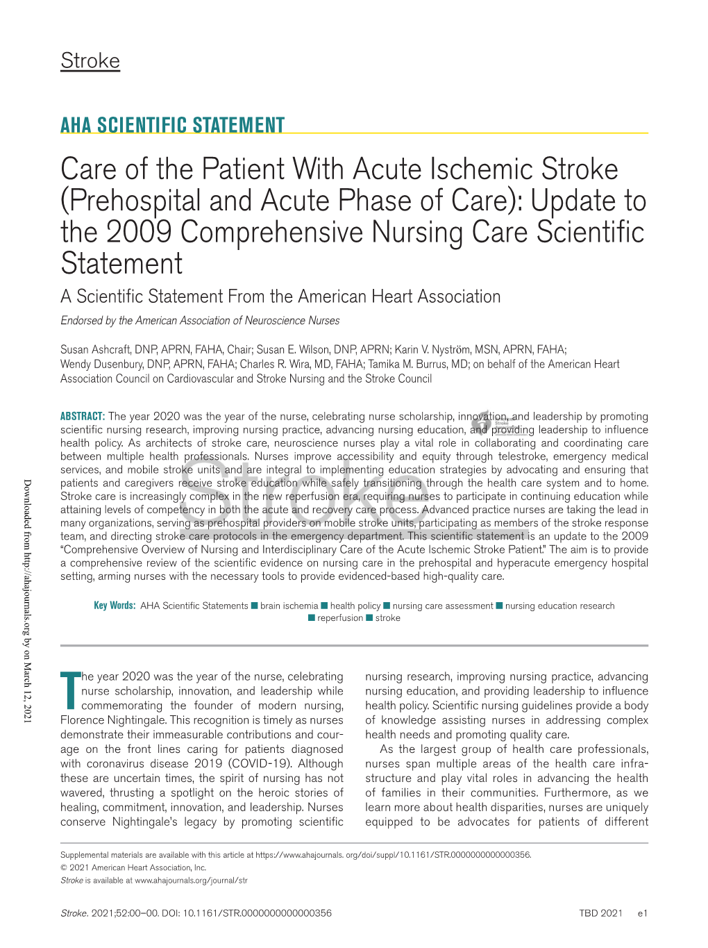 Care of the Patient with Acute Ischemic Stroke