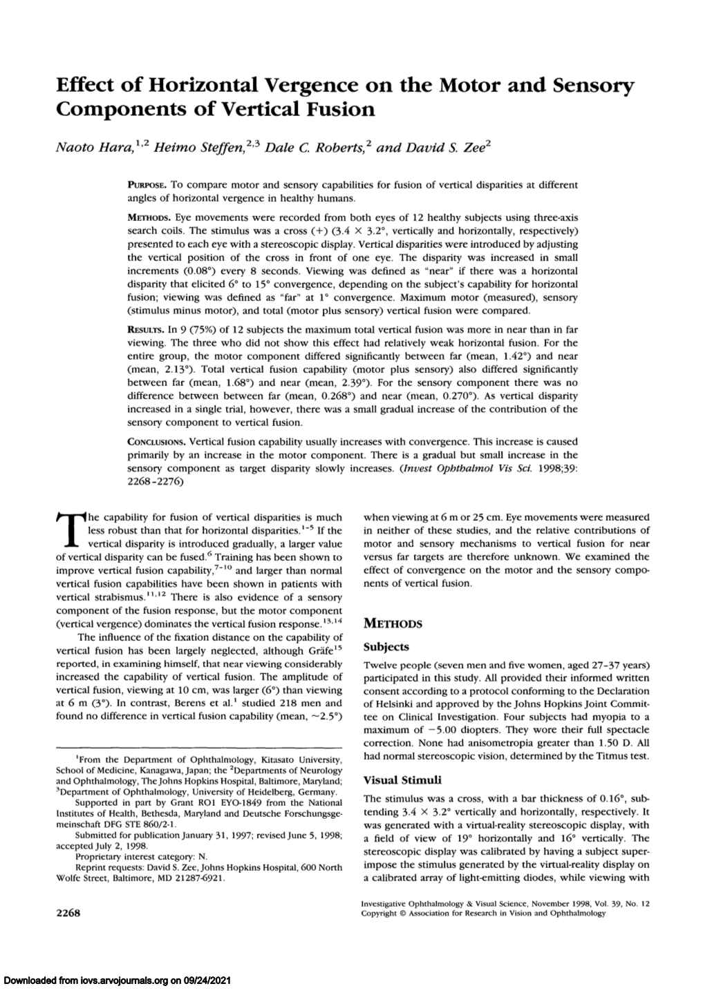 Effect of Horizontal Vergence on the Motor and Sensory Components of Vertical Fusion