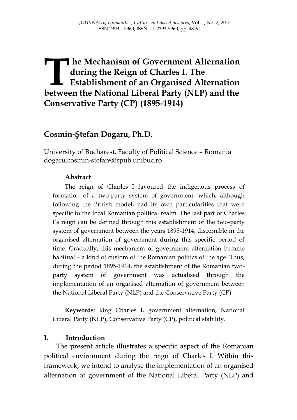 He Mechanism of Government Alternation During the Reign of Charles I