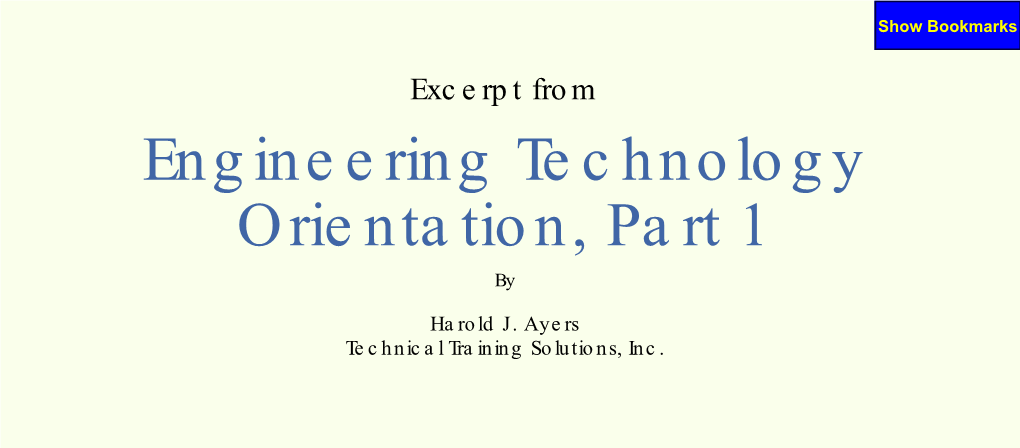 Engineering Technology Orientation, Part 1 By