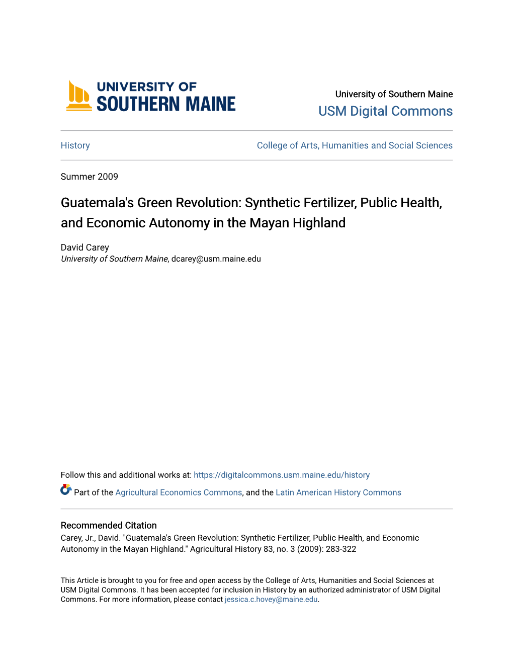 Guatemala's Green Revolution: Synthetic Fertilizer, Public Health, and Economic Autonomy in the Mayan Highland