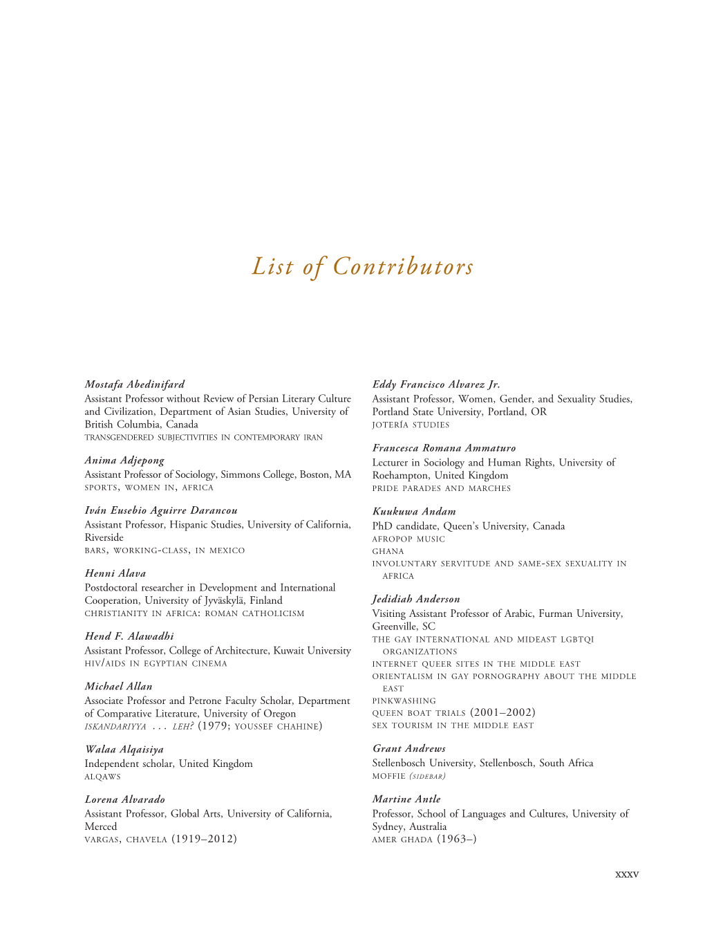 View the List of Contributors