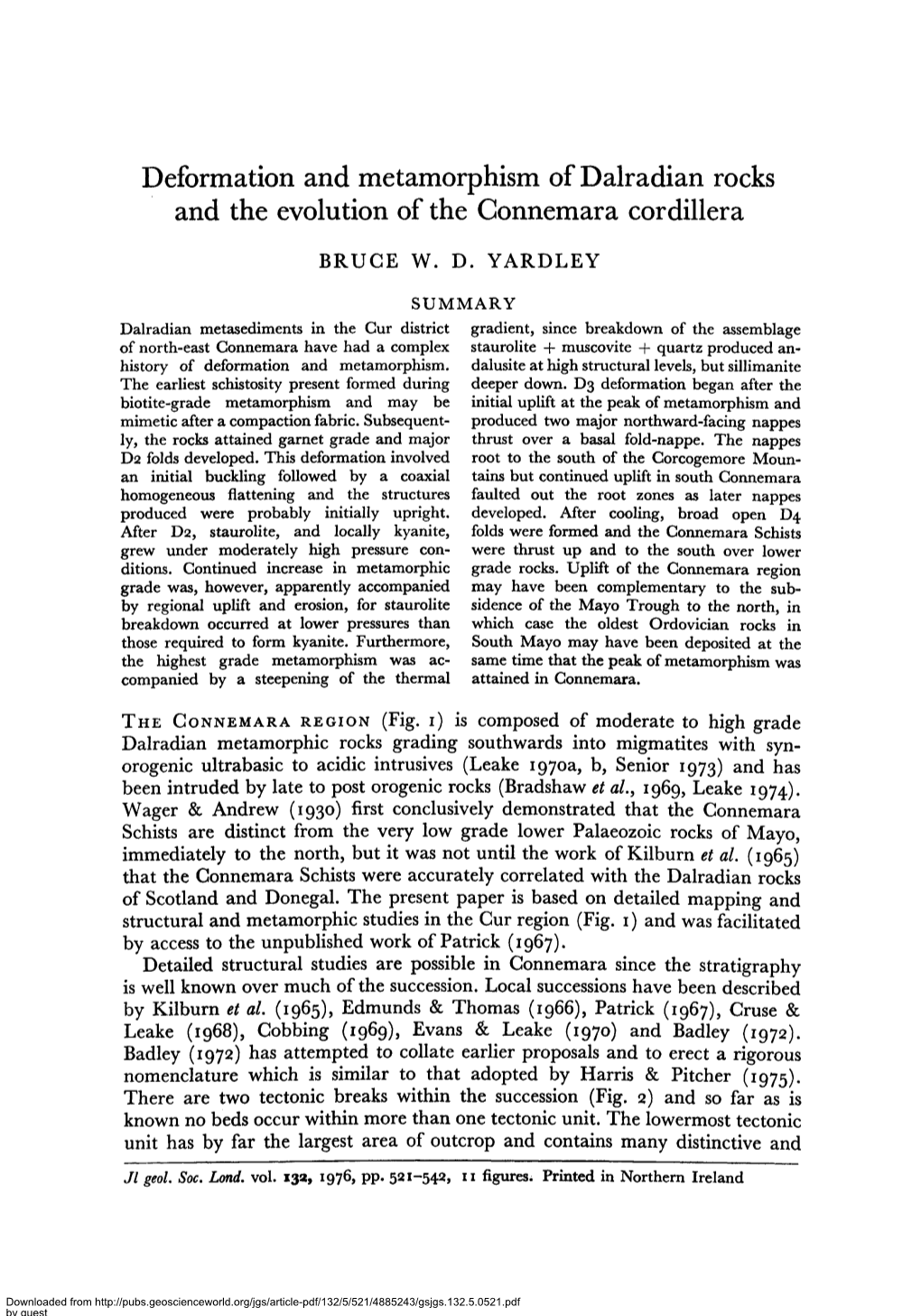 Deformation and Metamorphism of Dalradian Rocks and the Evolution of the Connemara Cordillera