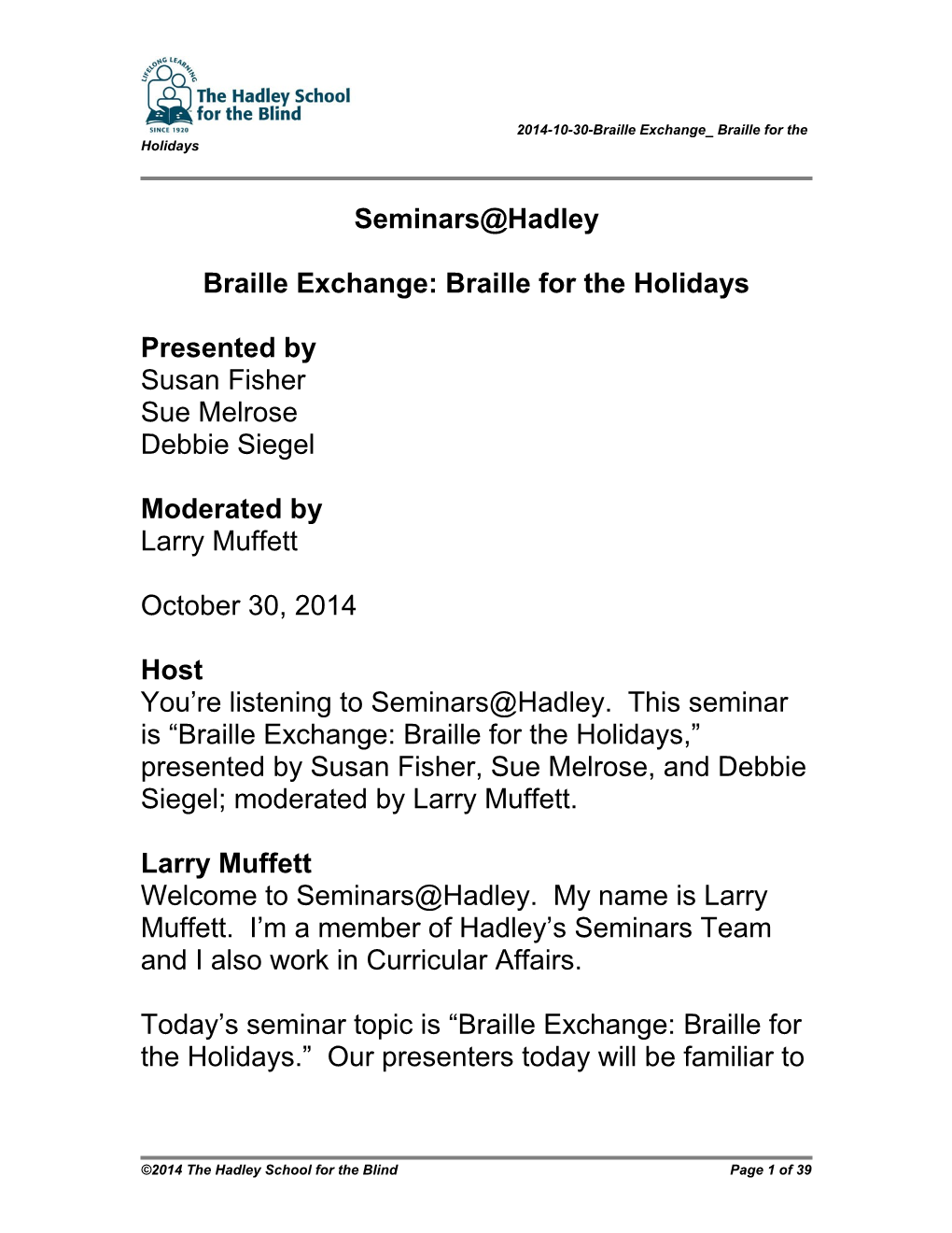 2014-10-30-Braille Exchange Braille for the Holidays