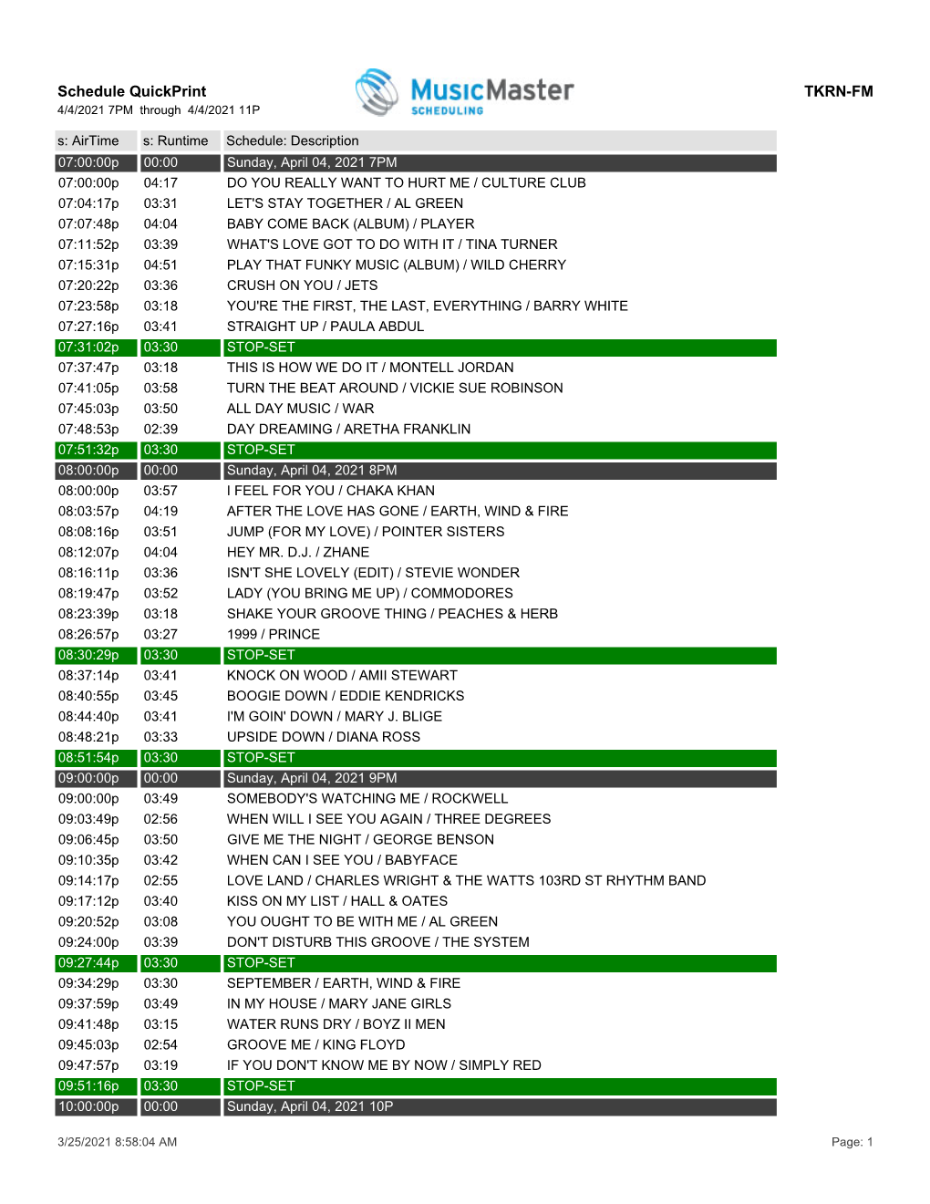 Schedule Quickprint TKRN-FM