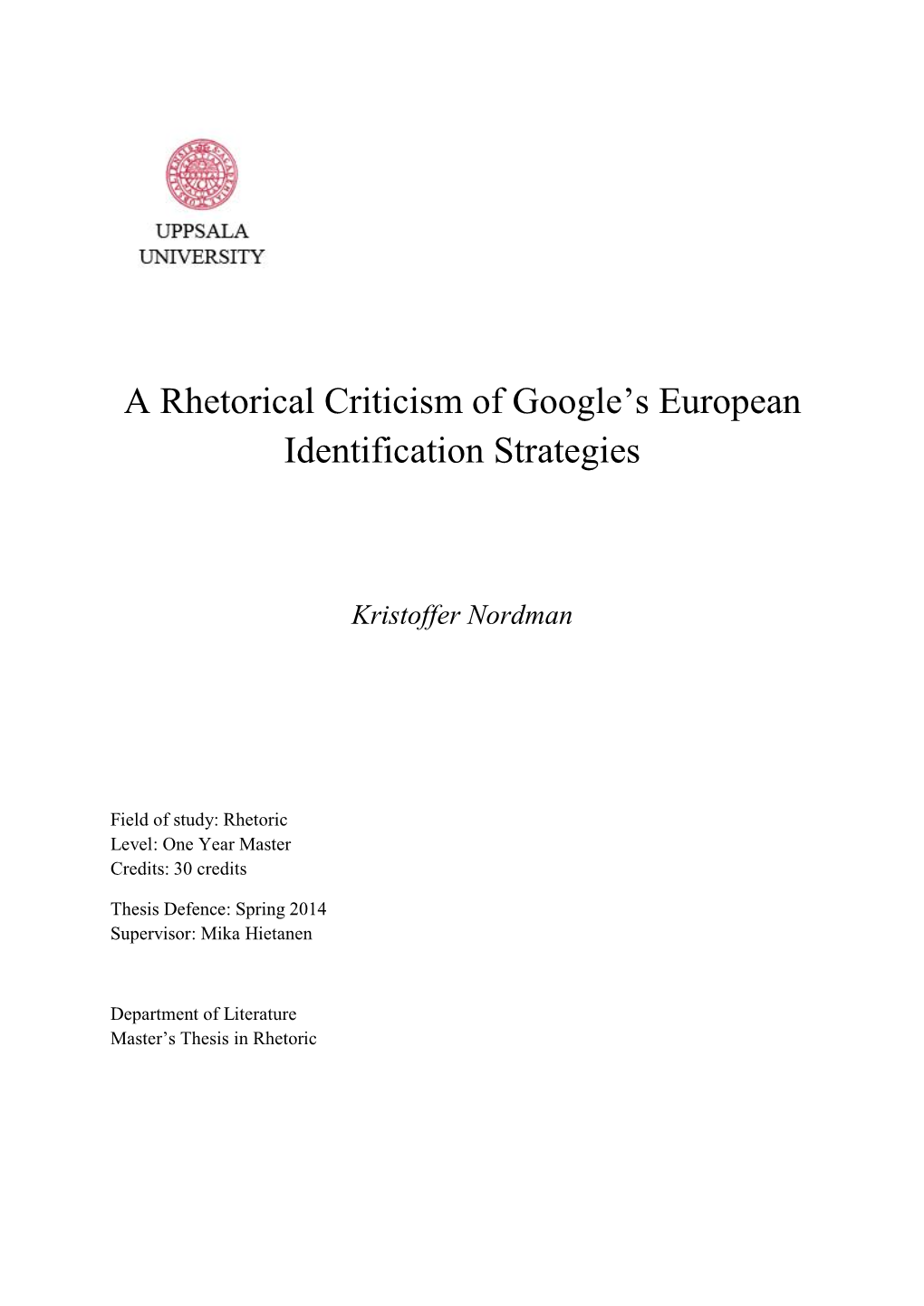 A Rhetorical Criticism of Google's European Identification Strategies