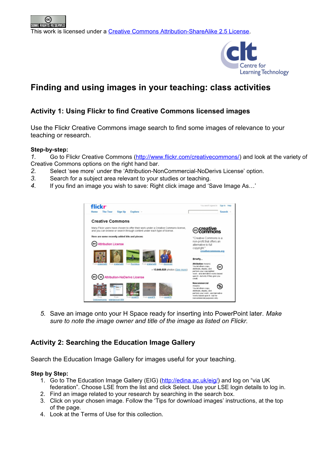 Finding and Using Images in Your Teaching: Worksheet