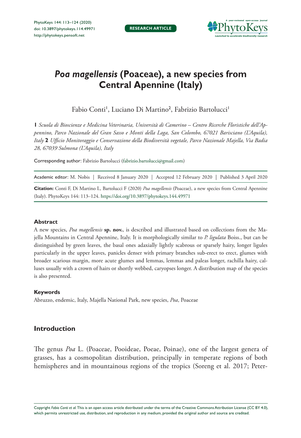 Poa Magellensis (Poaceae), a New Species from Central Apennine (Italy)