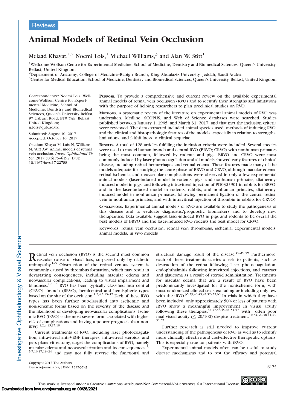 Animal Models of Retinal Vein Occlusion