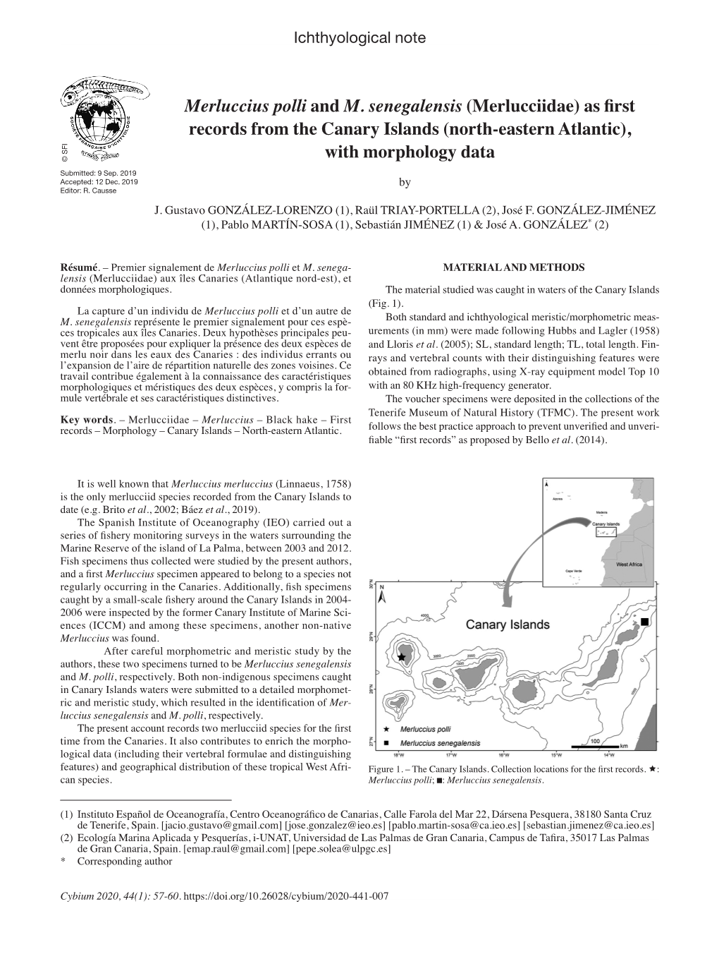 Merluccius Polli and M. Senegalensis (Merlucciidae) As First Records from the Canary Islands (North-Eastern Atlantic), SFI