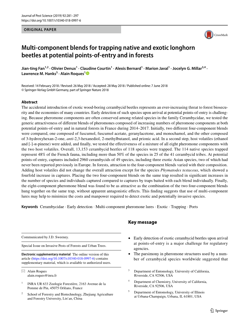 Multi-Component Blends for Trapping Native and Exotic Longhorn Beetles